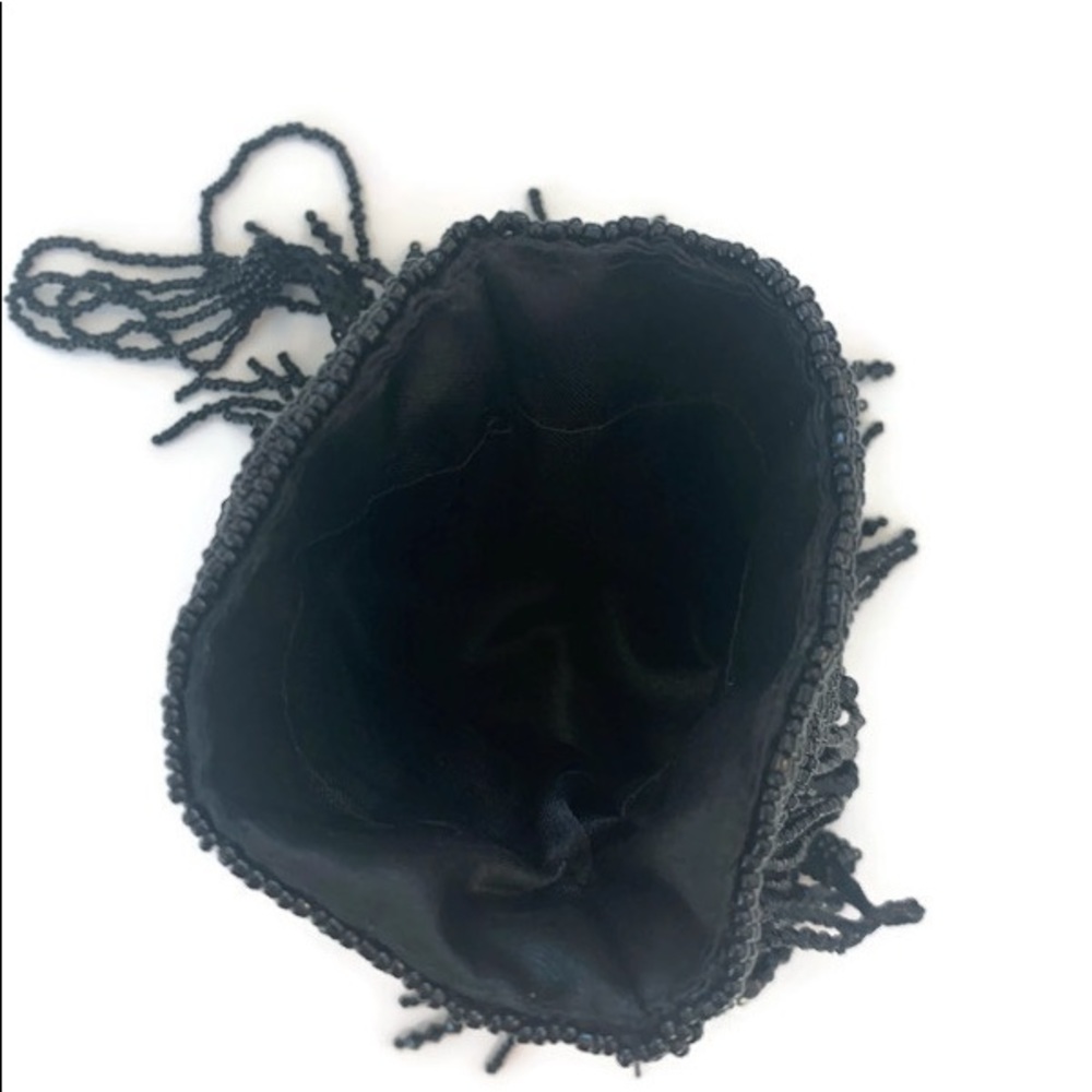 Black Beaded Drawstring Evening Bag - image 4